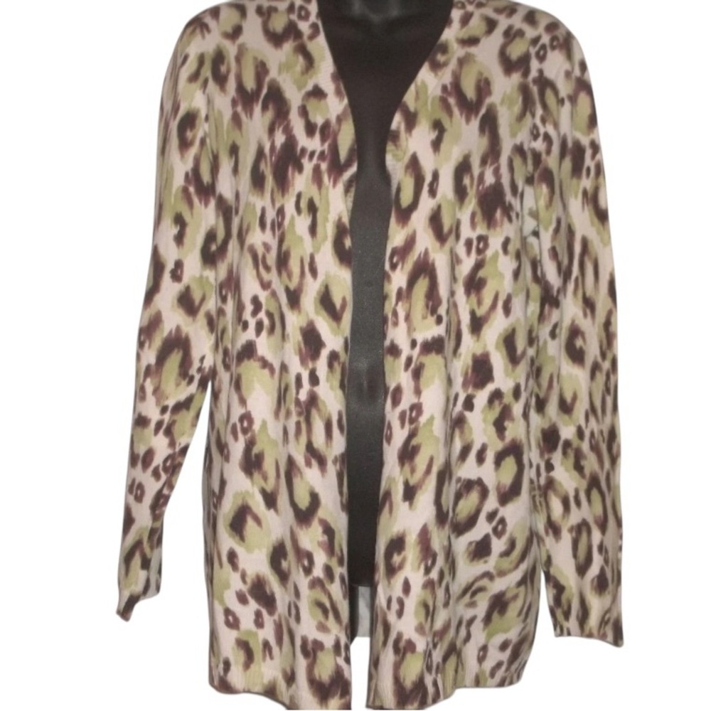 Additions by Chico`s Animal Print Open Front Knit Top Size 1-Small Leopard